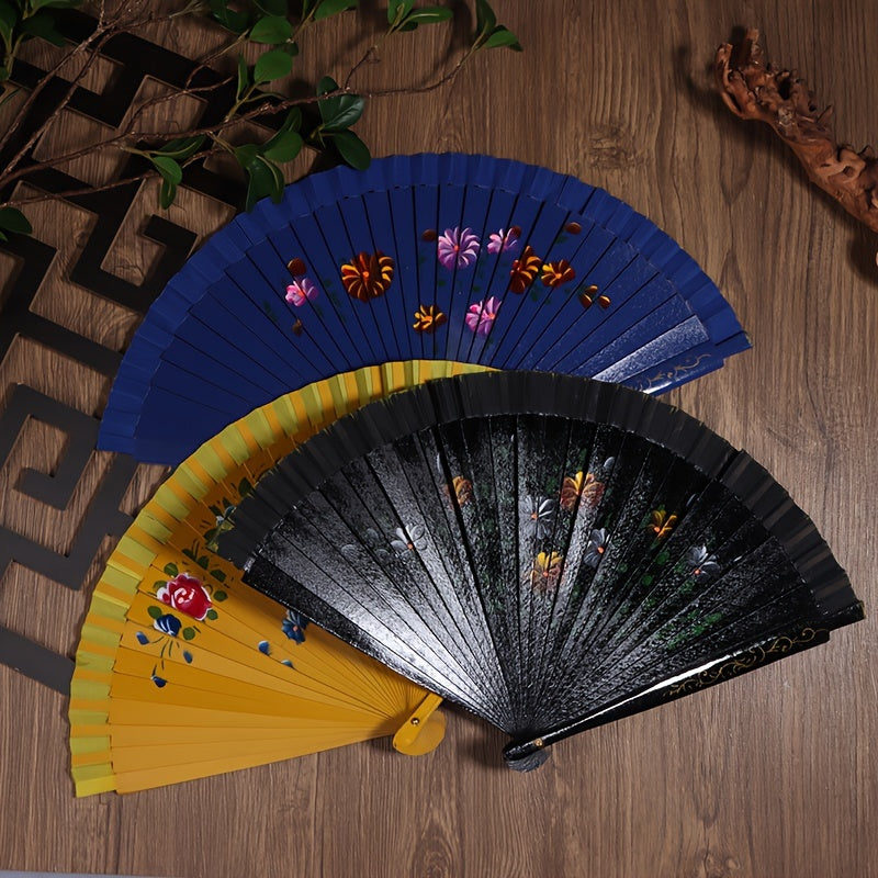 Wooden Folding Fan for Dancing and Home Decor with Printed Design