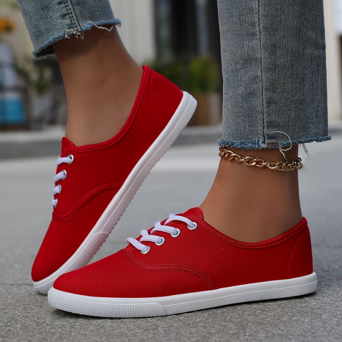 Women's Casual Sports Shoes, Anti-slip Lace-up Soft Sole Flat Bottom