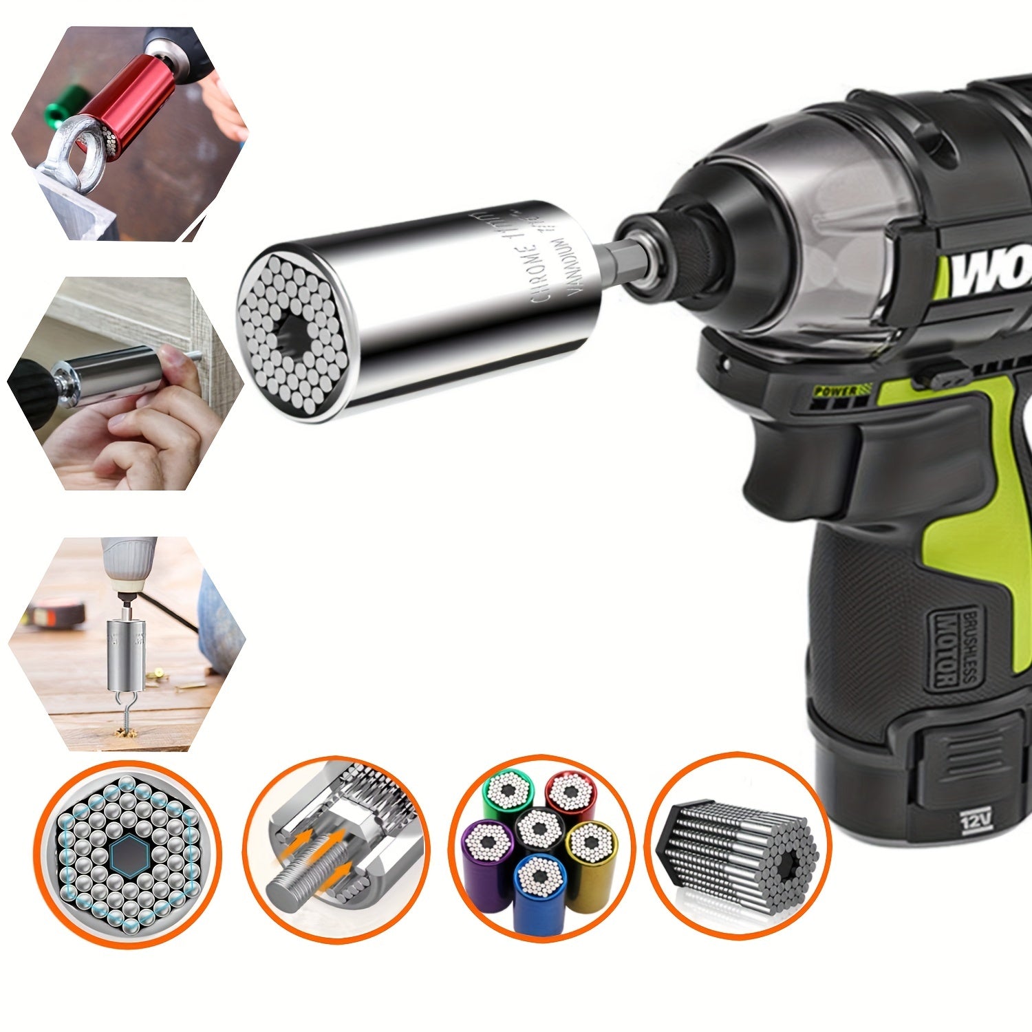 Universal Socket Wrench Set 7-19mm with Impact Sockets Adapter for Power Drill