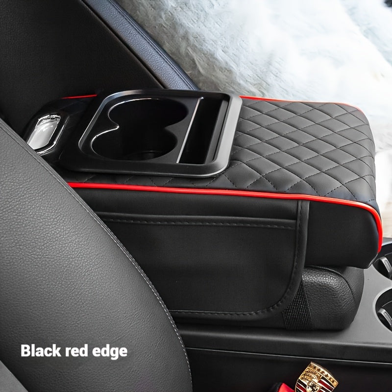 PU Leather Car Armrest Organizer with Cup Holder Tissue Box Storage