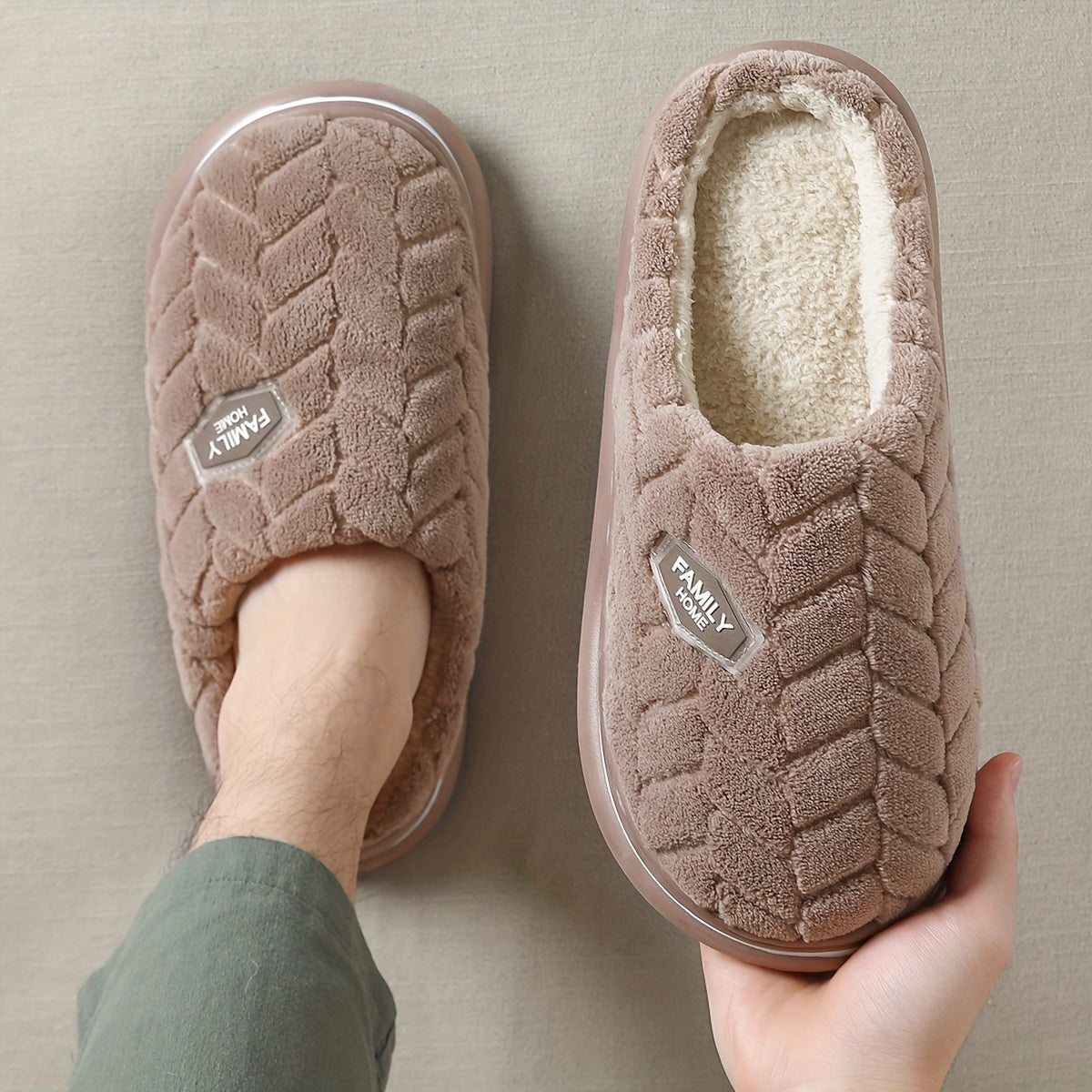 Women Thick Sole Slippers Winter Indoor Warm Home All-Season Fabric EVA