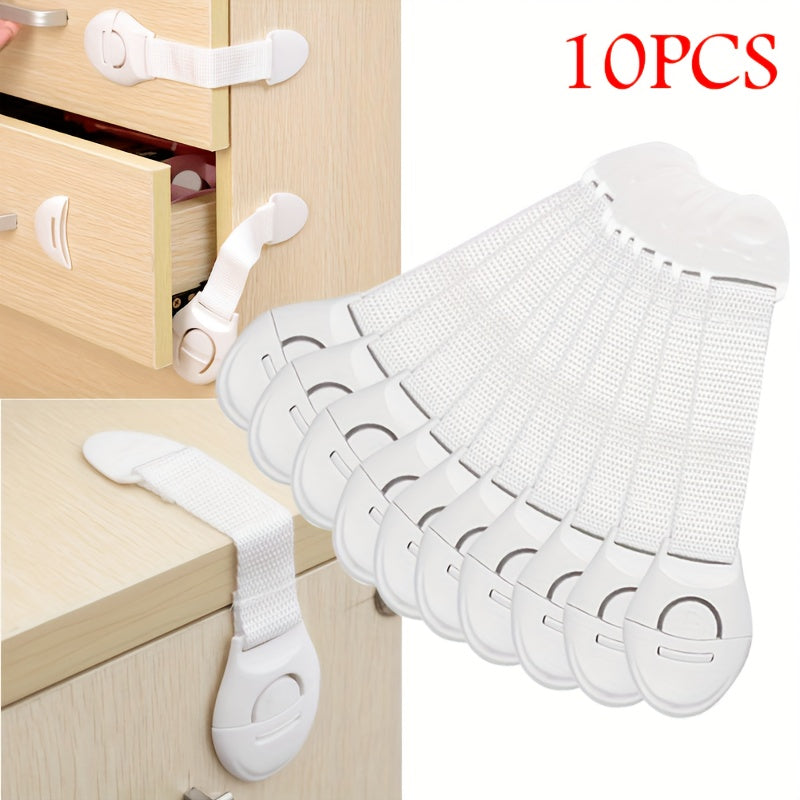10-Pack White Child Safety Locks for Cabinets Drawers Adjustable Anti-Pinch Latches