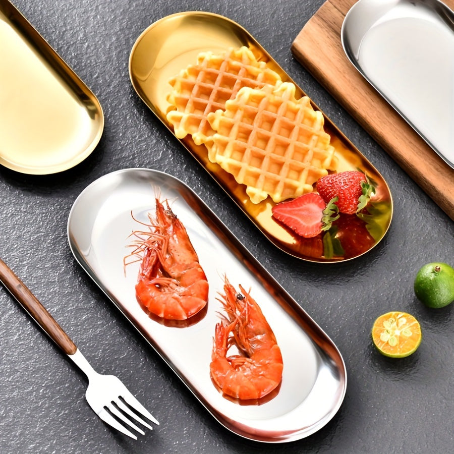 Koreys taomlari, atıştırmalıklar va shirinliklar uchun zanglamas po'latdan yasalgan oval plastinka, uyda, restoranda, piknikda va bayramlarda foydalanish uchun mos.