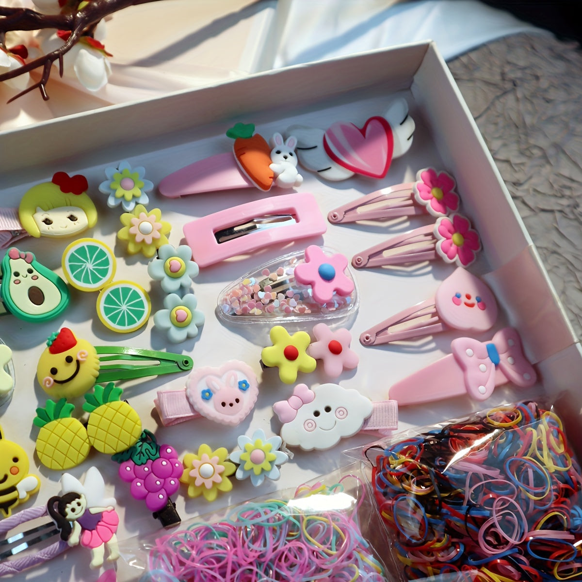 Women's Hair Accessory Set Includes Bowknot Clips Ties Loops for Daily and School Hairstyles