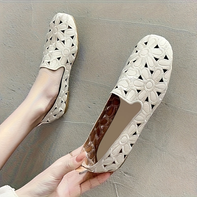 Women's Floral Pattern Slip-On Flat Shoes Lightweight Casual Hollow-Out Design