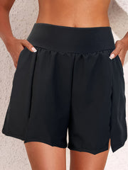 Women's High-Waist Swim Shorts Solid Nylon Spandex Non-See-Through Pockets