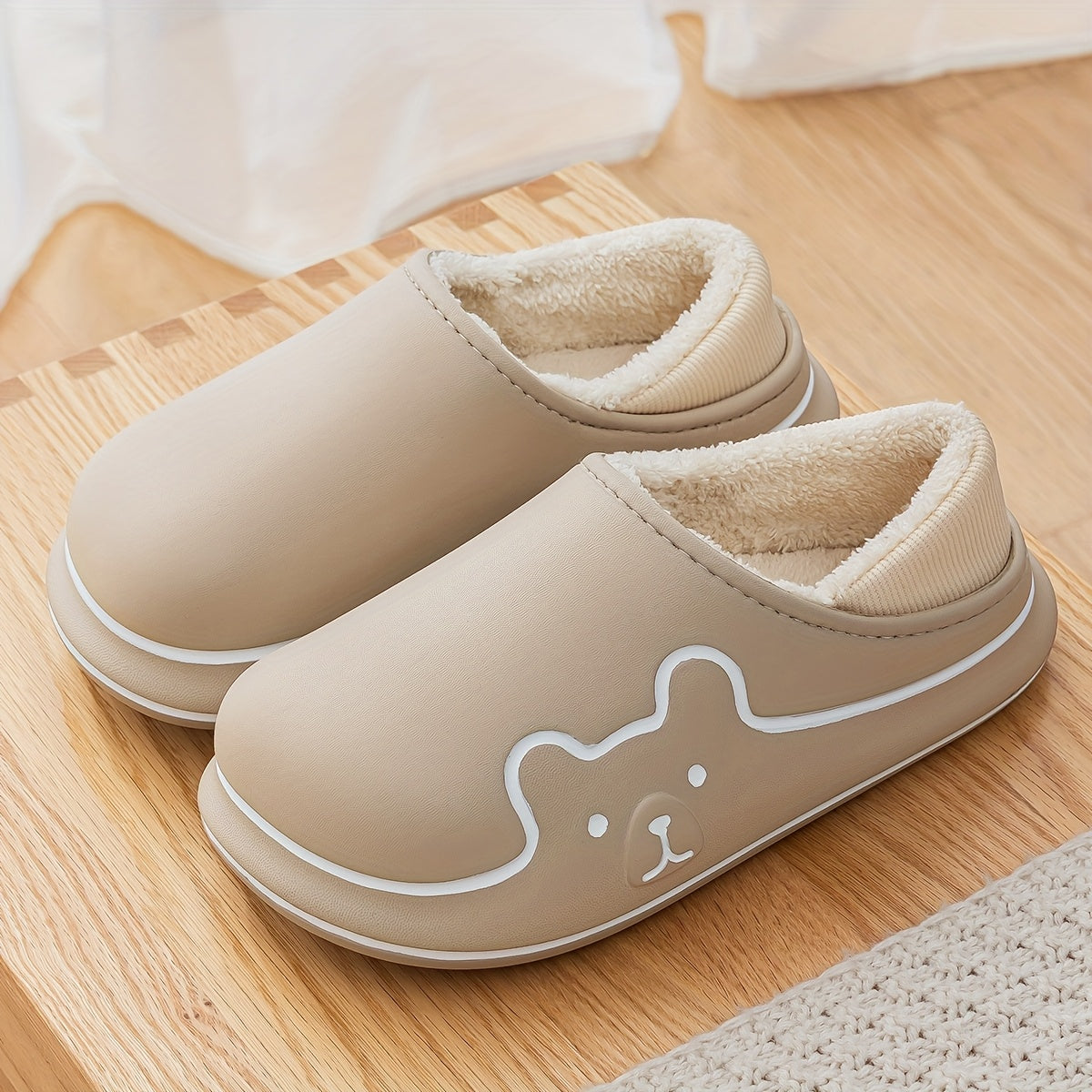 Women's EVA Slip-On House Shoes with Bear Face Design, Non-Slip Sole