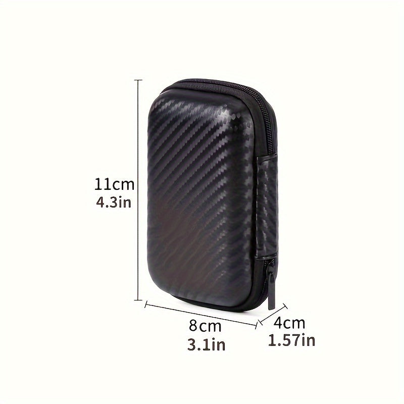 EVA Hard Shell Zipper Pouch for Phone Charger and Accessories Carbon Fiber Pattern Storage Bag