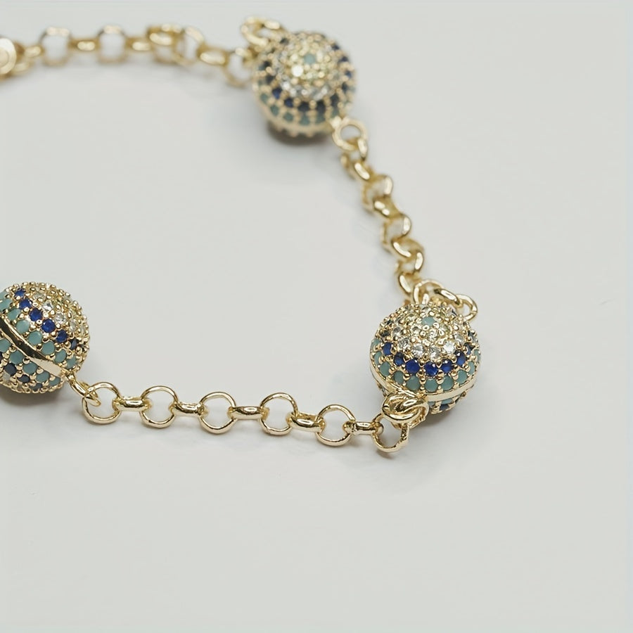 Ayollar uchun zamonaviy Yomon Ko'z Zargarlik: 18K oltin qoplamali sintetik zirkoniya pave toshlari bilan bezatilgan vintage qabilaviy ko'z charm bilaguzuk, sozlanadigan mis zanjir - kundalik kiyish va sovg'alar uchun mukammal