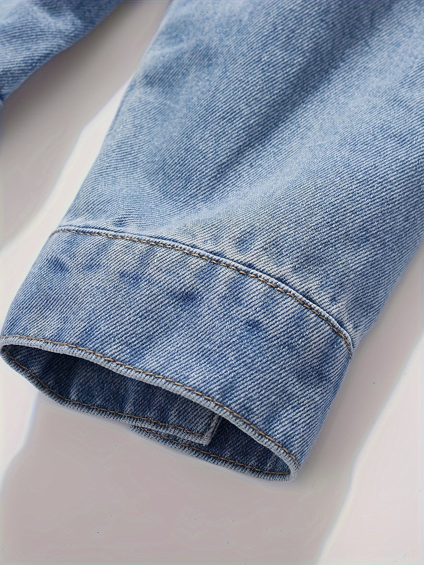 Men's Denim Jacket Long Sleeve Solid Color Woven Workwear with Lapel Pockets