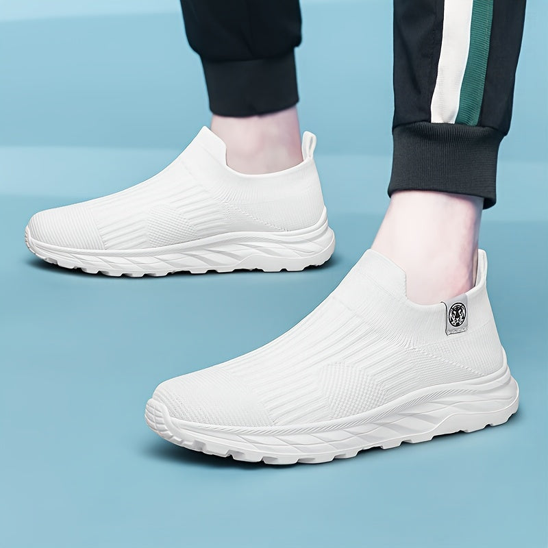 Zapatillas slip-on de punto transpirable para hombre, negras, para correr, senderismo y uso casual