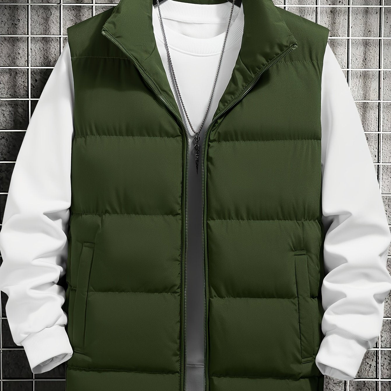 Men's Casual Stand Collar Vest Polyester Woven Sleeveless Fall Winter Outerwear
