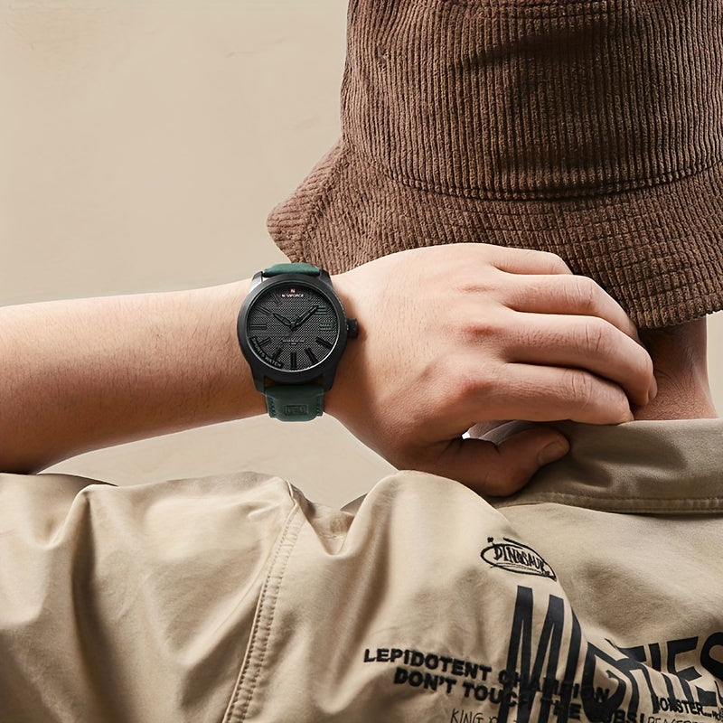 Men's Waterproof Quartz Watch with Leather Strap and Date Display