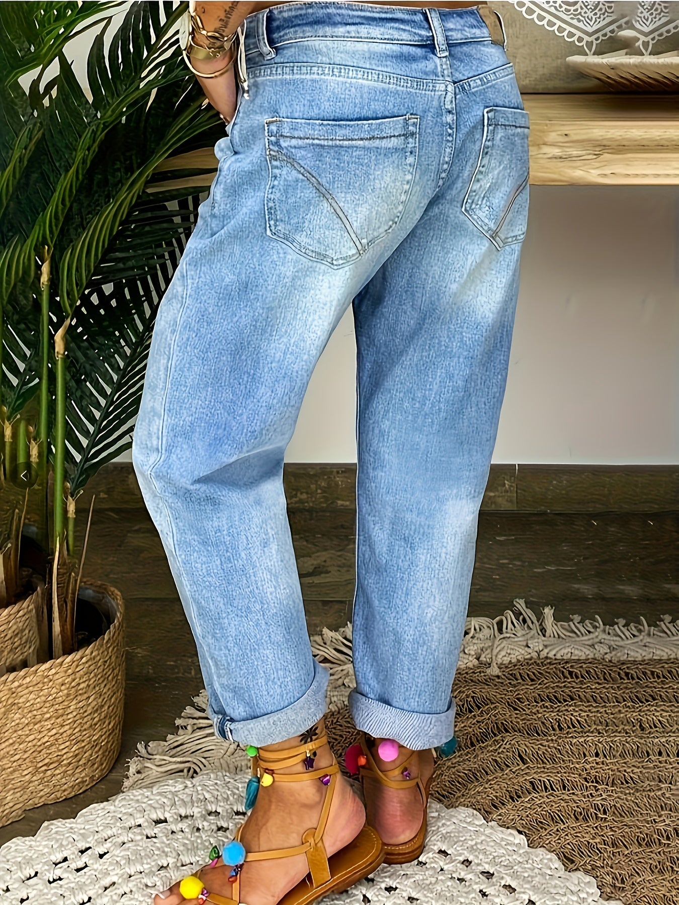 Ayollar uchun katta o'lchamli yuqori belli elastik denim shimlar, kundalik ko'k, qulay fit