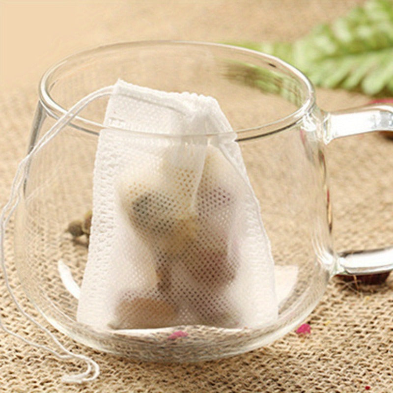 100 Non-Woven Tea Bags with Drawstring, Leak-Proof, Odorless, for Loose Leaf Tea