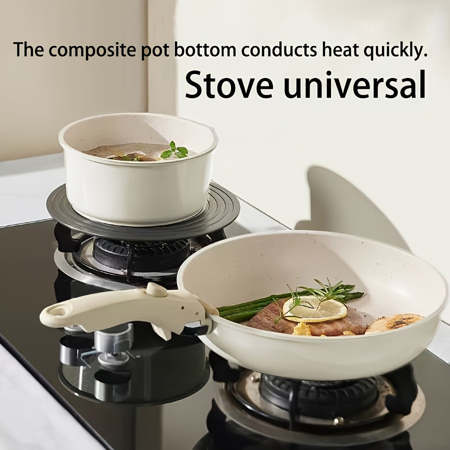 Stackable Cast Iron Cookware Set with Detachable Handles Non-Stick Coating