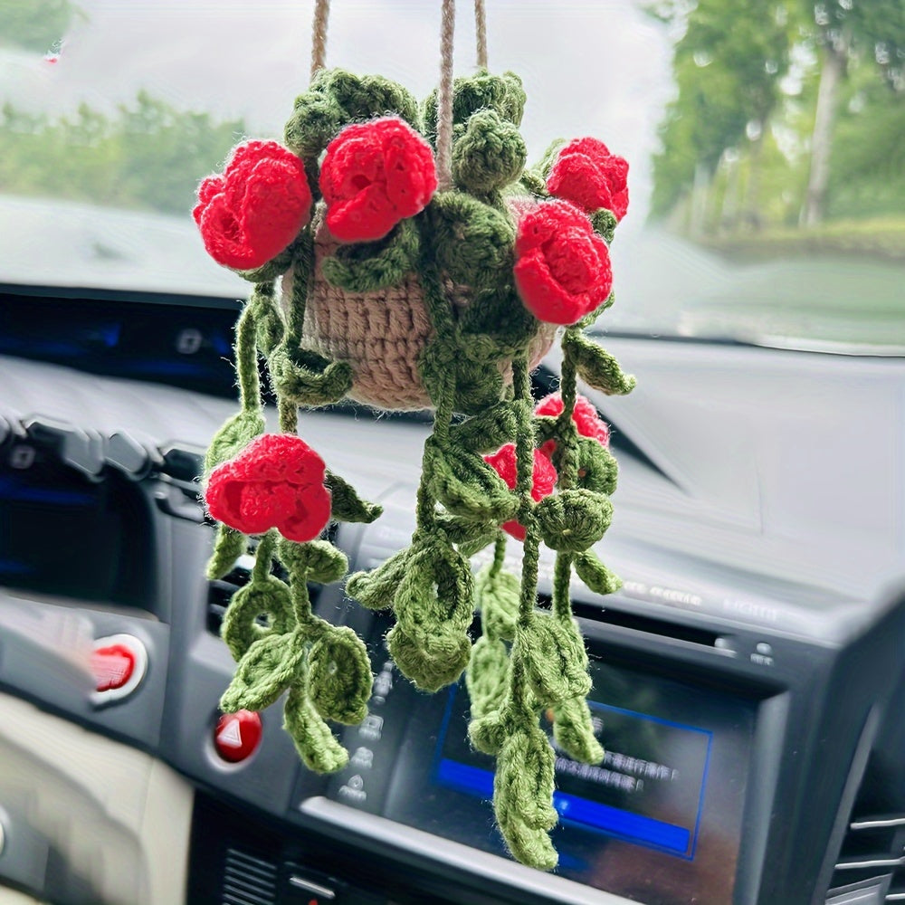 Handmade Crochet Car Mirror Charm Rearview Mirror Accessory Decor