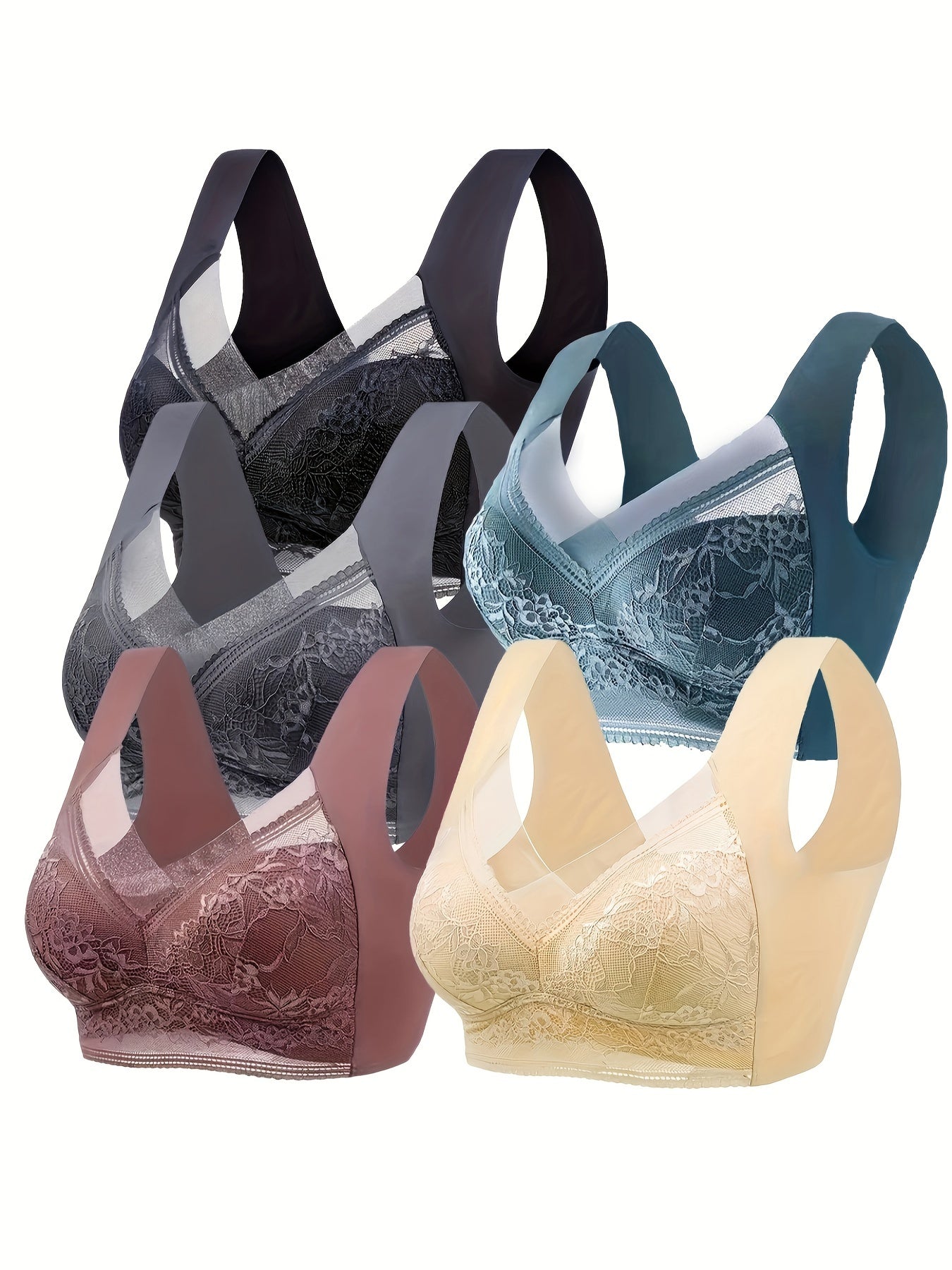 Women's Lace Wireless Push-Up Bras with Contrast Lace, Breathable, Comfortable