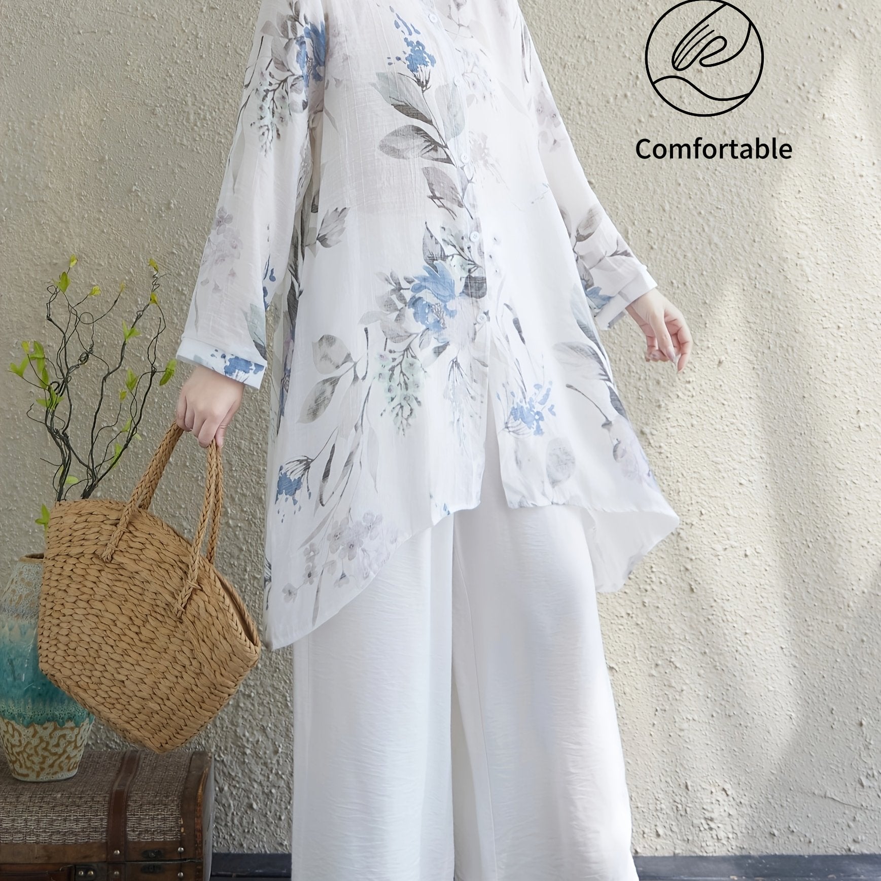 Plus Size Women's Floral Print Shirt Lightweight Sun-Protective Vacation Top