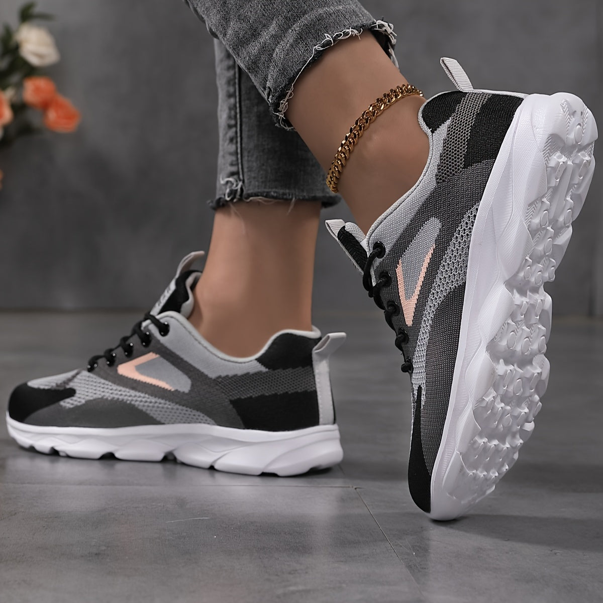 Zapatillas casuales de colorblock para mujer con cordones y plataforma para caminar