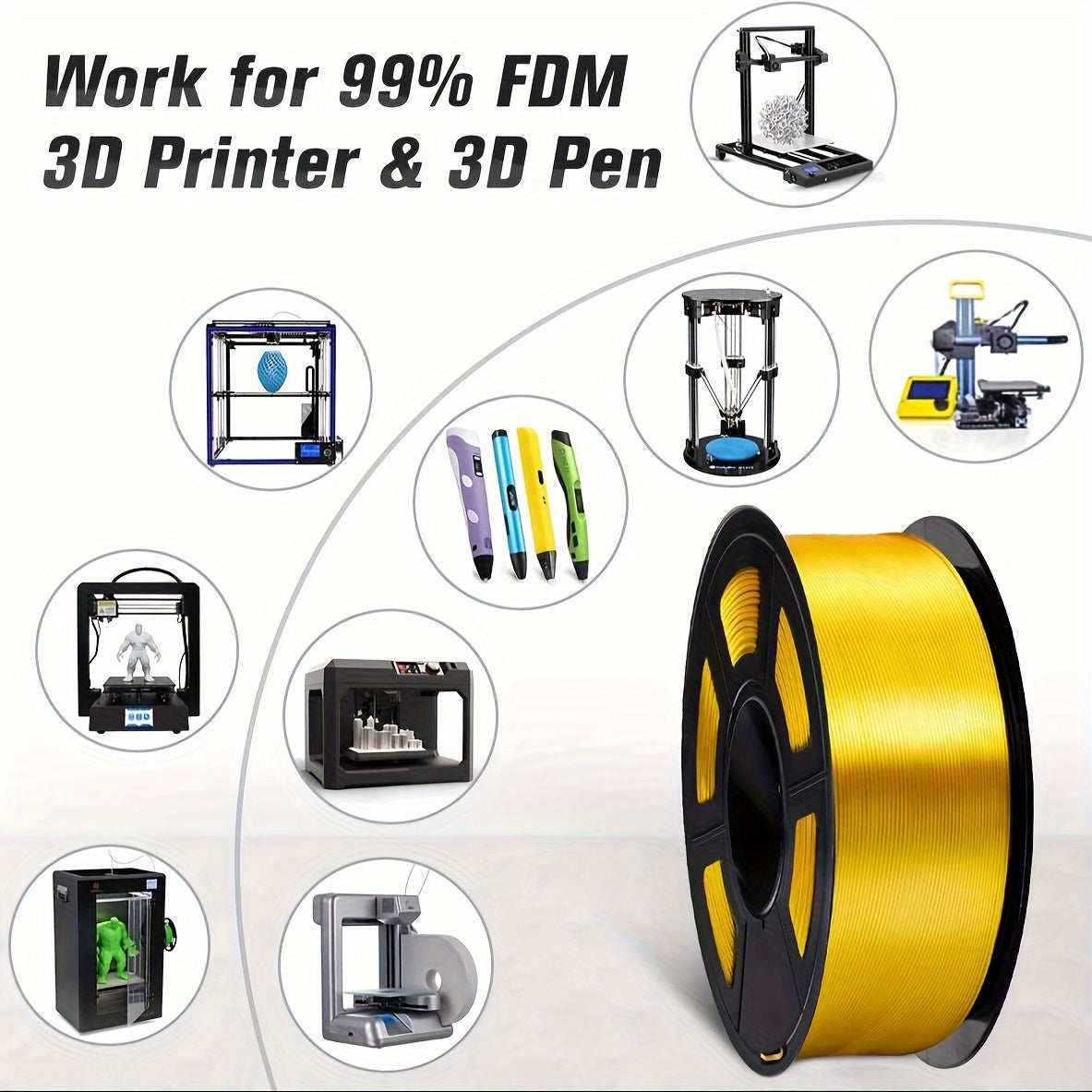 1kg Shiny PLA 3D Printer Filament 1.75mm Light Golden Silk Surface