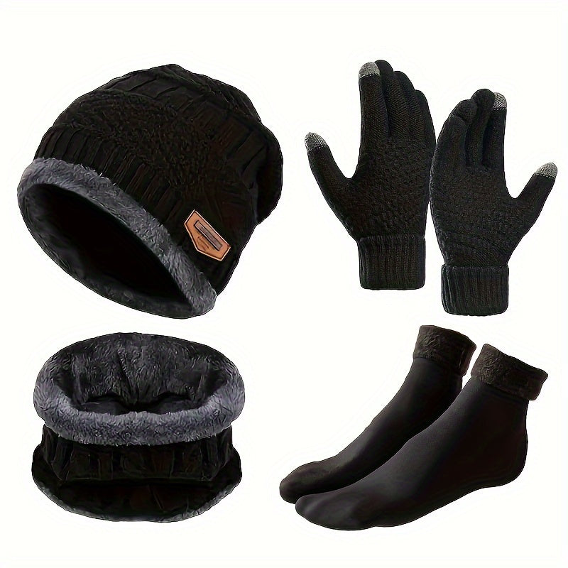 Winter Accessories Bundle for Men and Women Beanie Gloves Gaiter Socks Set
