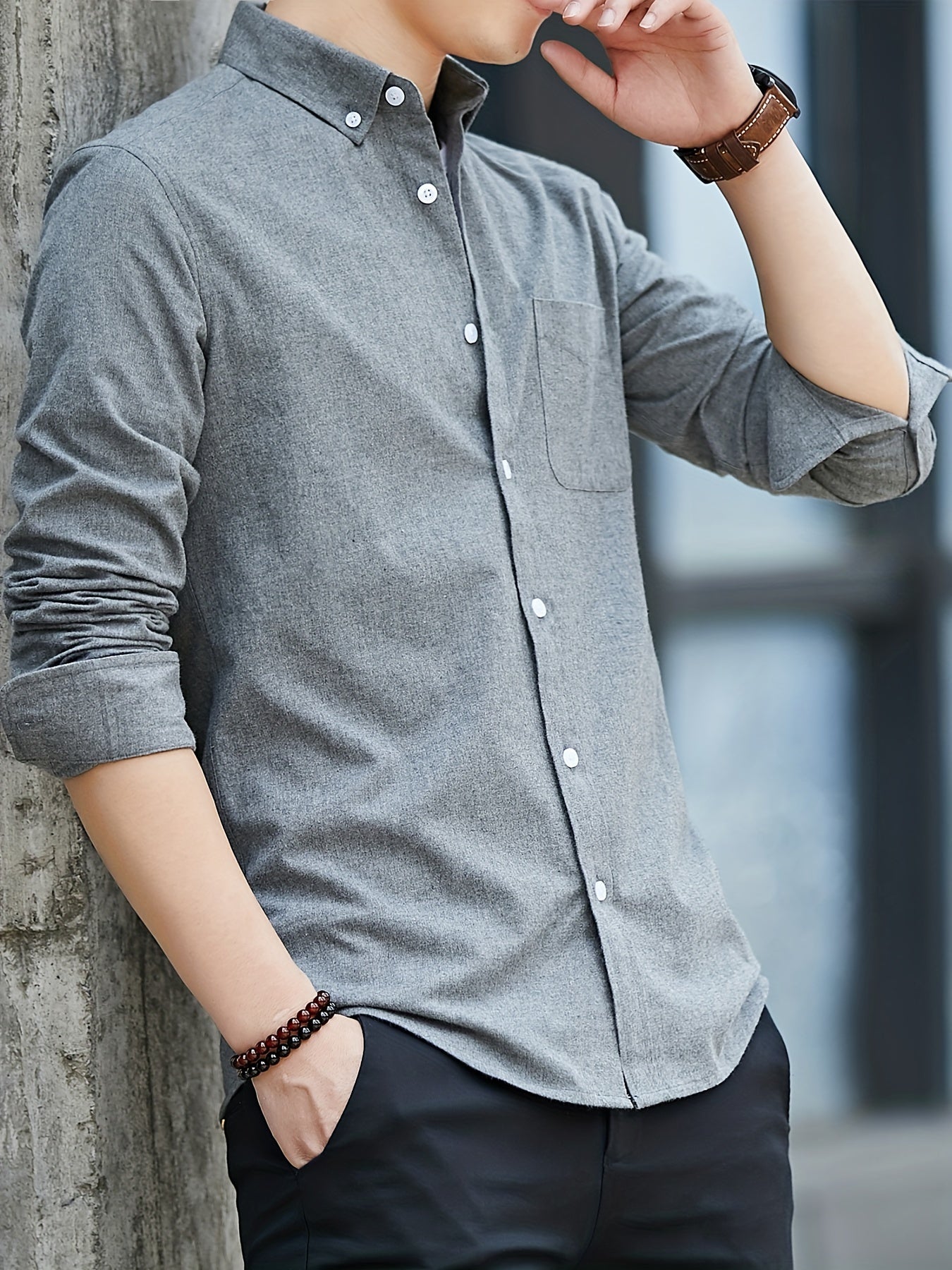 Men's Slim Fit Cotton Blend Oxford Shirt Long Sleeve Solid Casual Office Wear