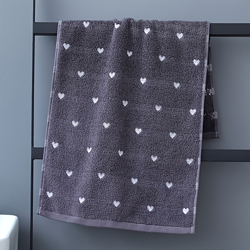 Cotton Velvet Towel with Heart Embroidery Gray White Dark Blue 450 GSM Quick-Drying Soft