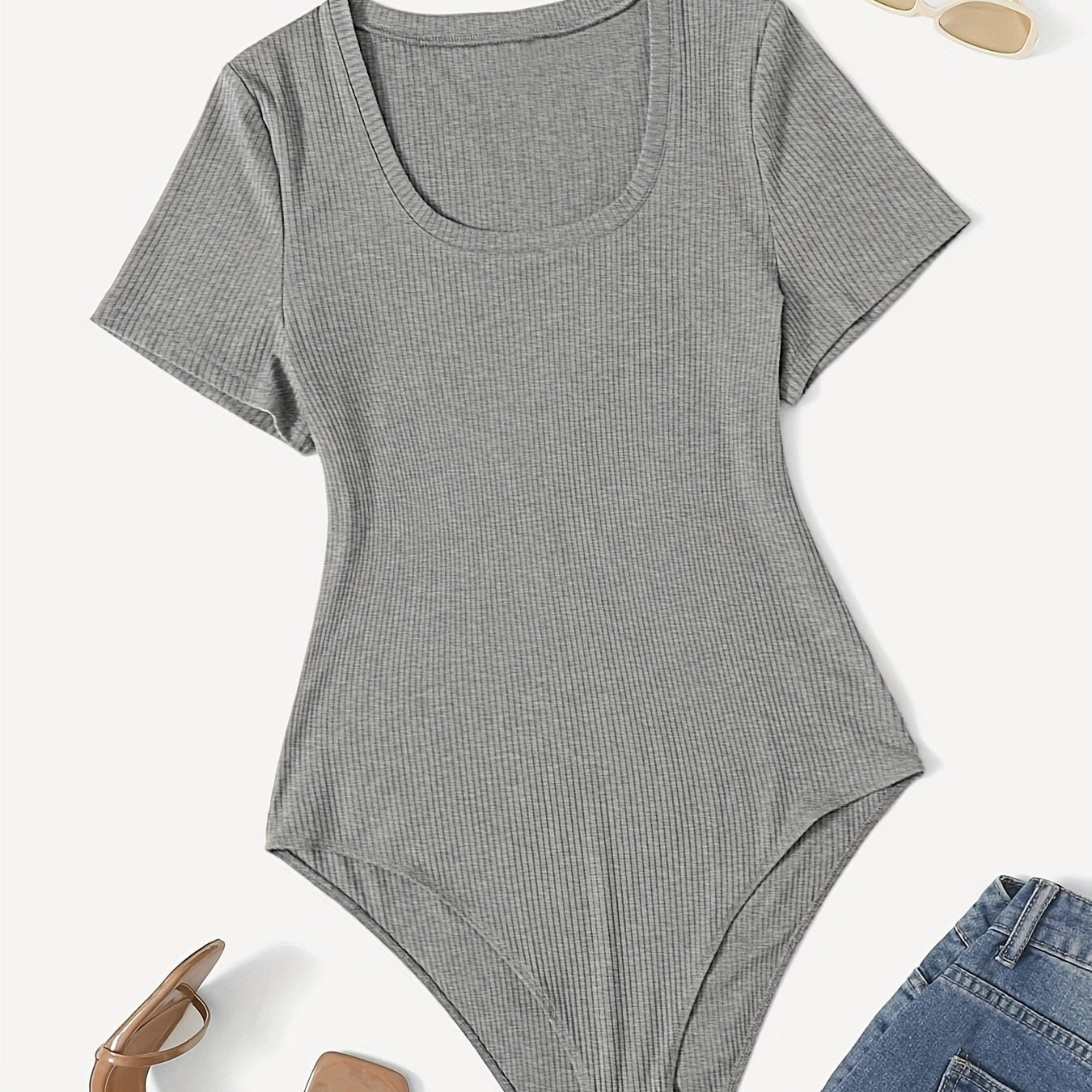 Women's Solid Color Short Sleeve Round Neck Bodysuit Large Size