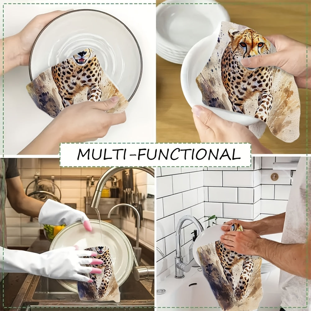 Ultra yumshoq cheetah akvarel oshxona sochiqlari, singdiruvchi, tez quriydigan, 16x24 dyuym