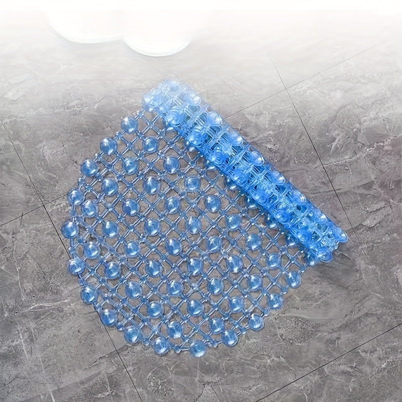 Blue PVC Oval Non-Slip Bath Mat Water Bead Design Soft Comfortable Hand Washable