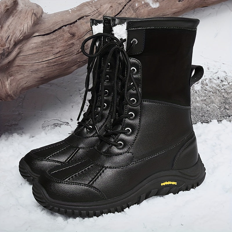 Women's Winter Snow Boots Plush Lined Non-Slip Thick Sole Lace-Up Black and White