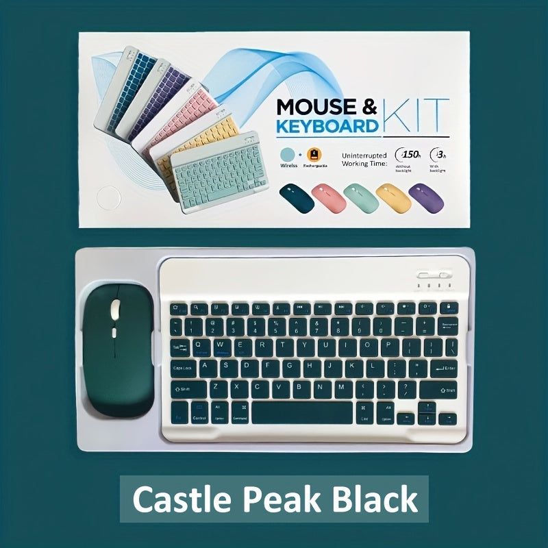 Planshetlar uchun portativ klaviatura va sichqoncha to'plami - iPad, Android, Samsung, Xiaomi bilan mos keladi. Simsiz ulanish, qayta zaryadlanadigan batareya, optik harakatni aniqlash, yengil yashil xususiyatlarga ega.