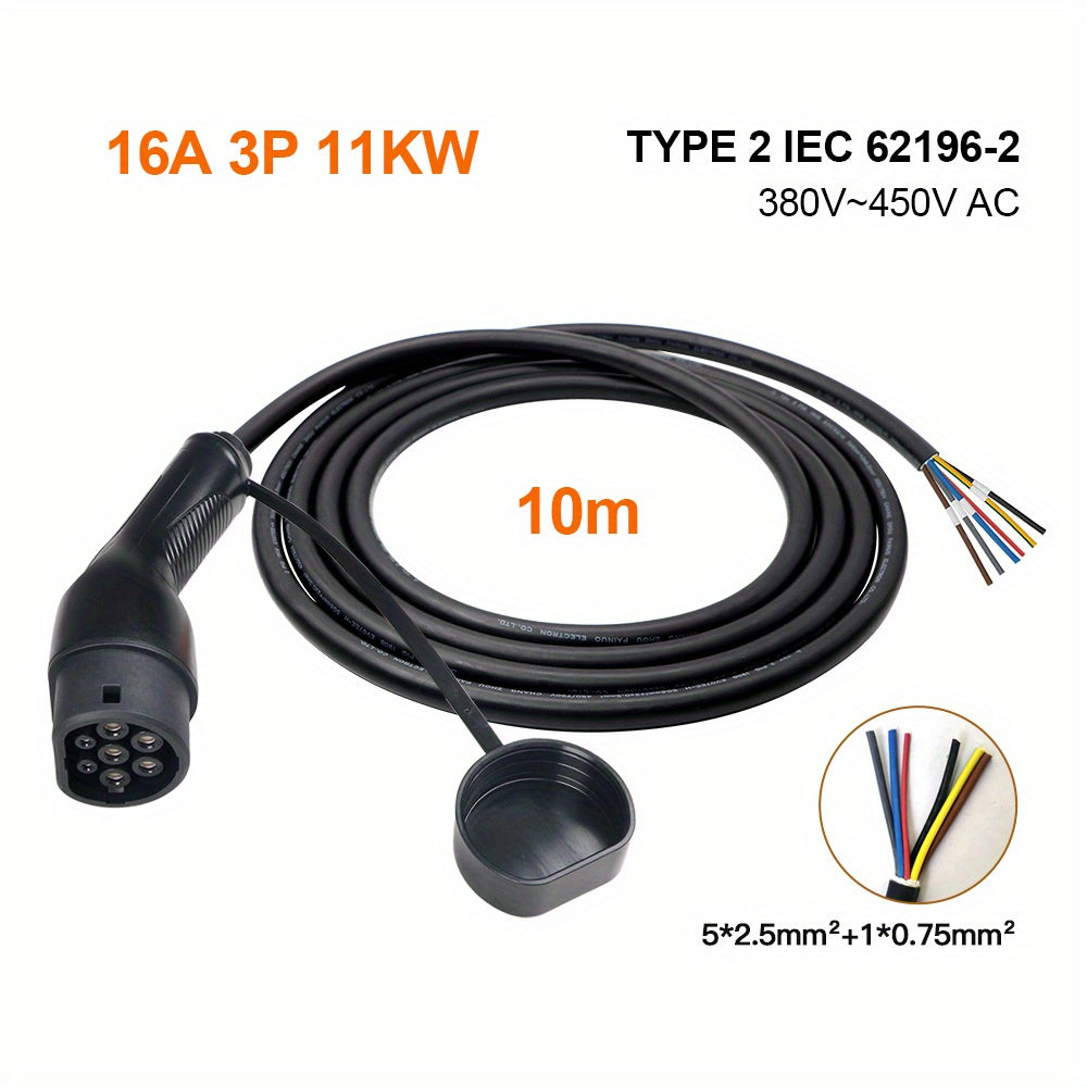Female EV Charging Plug Black PVC 5-10m High-Speed 3.6-22KW Cable