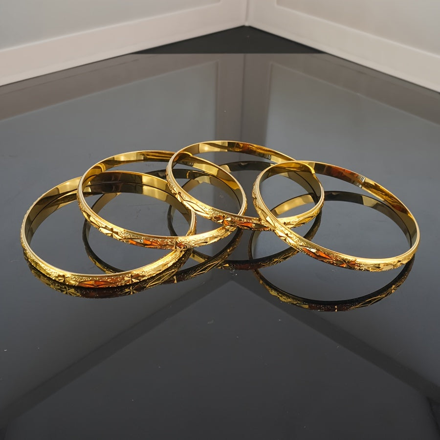 Set of 4 Bohemian Gold Plated Copper Bangle Bracelets Unisex Wedding Party Jewelry