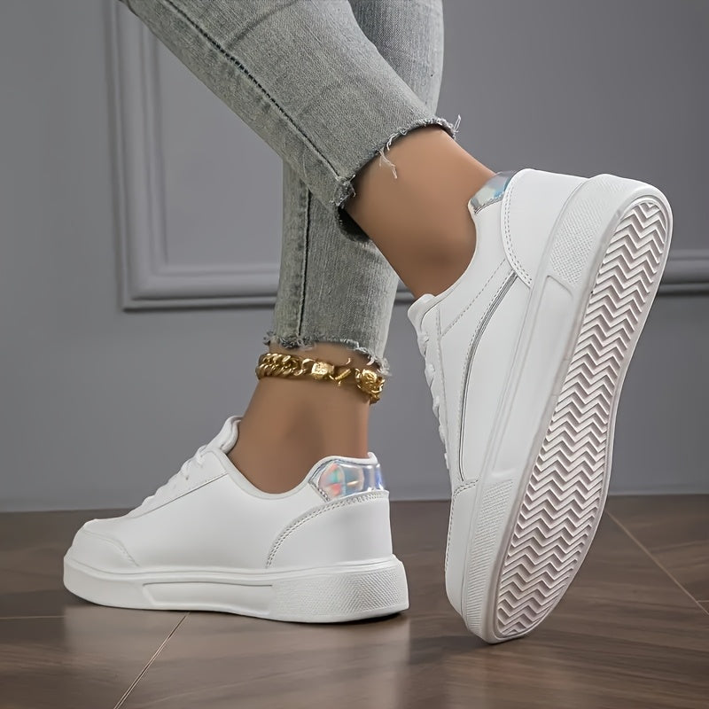 Women's White Sneakers Low-Top Lace-Up Casual Shoes Waterproof Lightweight