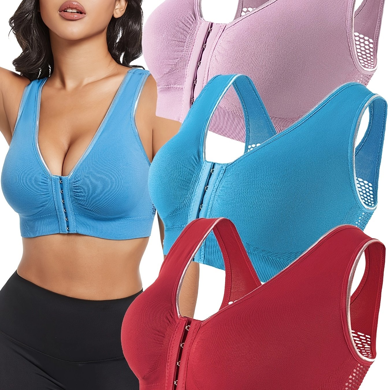 Women's Sports Bras 3-Pack Breathable Mesh Low Support Gym Yoga Crop Tops