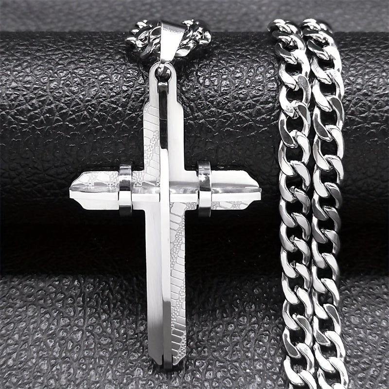 Men's Stainless Steel Cross Necklace with Creative Design and Durable Finish