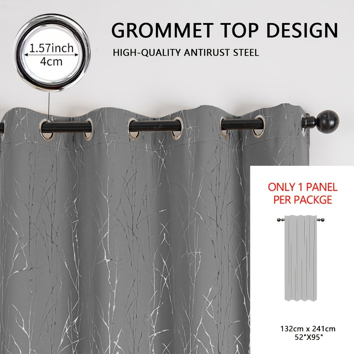 Blackout Curtain with Gold and Silver Tree Branch Pattern for Bedroom Living Room Office