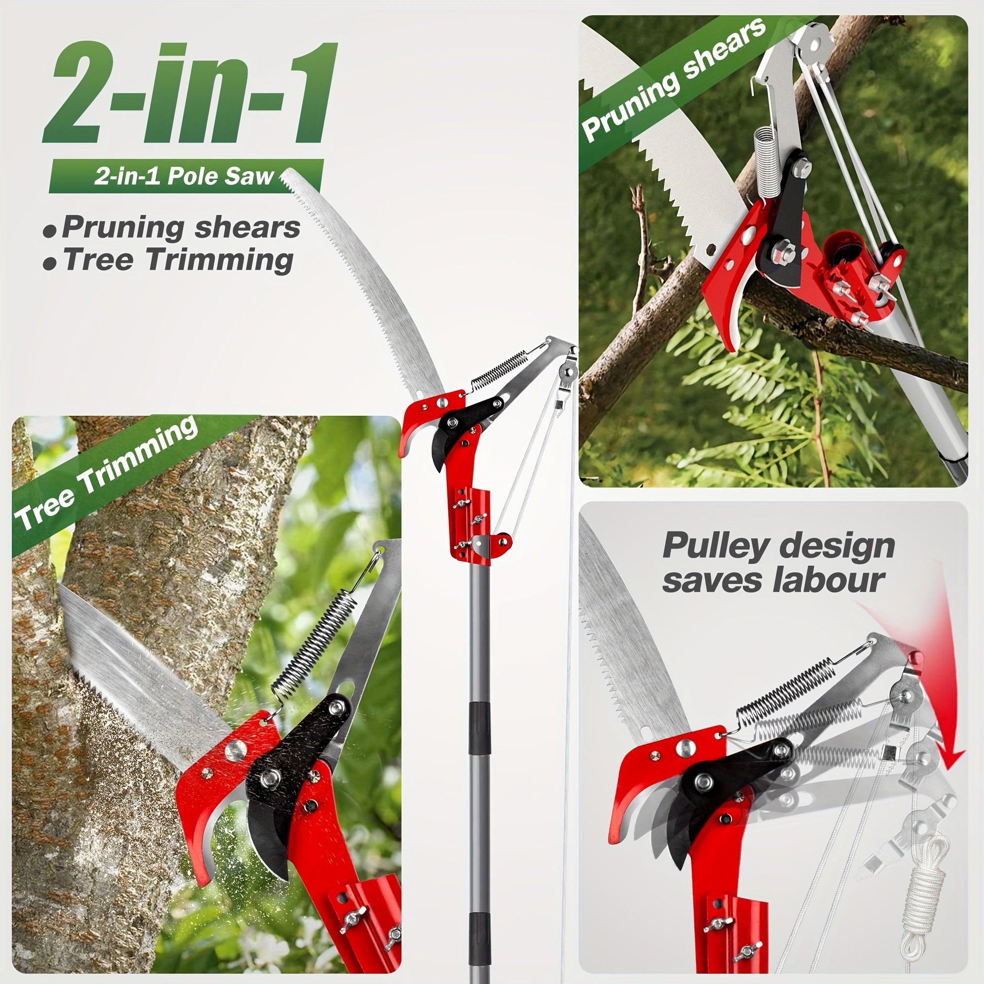 Extendable Tree Pruner with Saw and Shears Alloy Steel Pole for High Branch Trimming