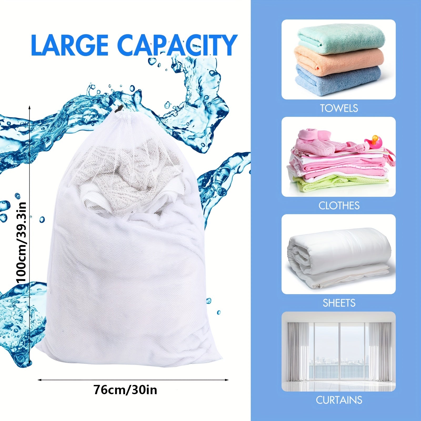 Bolsa de lavandería de malla con cierre de cordón 68x92 cm poliéster almacenamiento ovalado para viajes