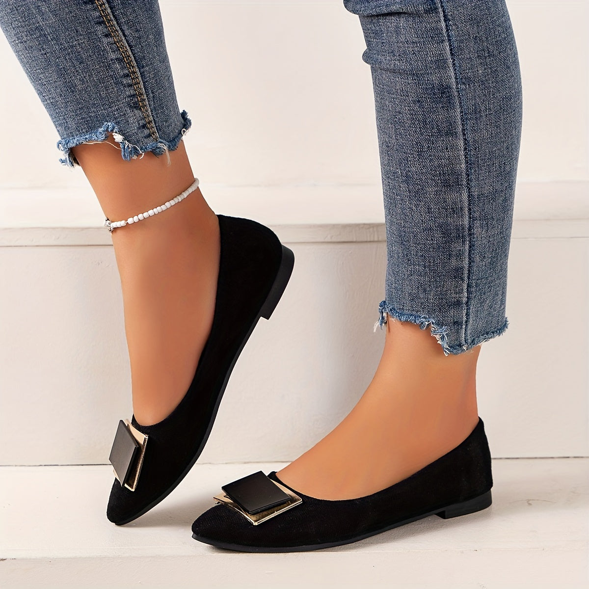 Women's Black Pointed Flat Work Shoes Spring Autumn Versatile Comfortable