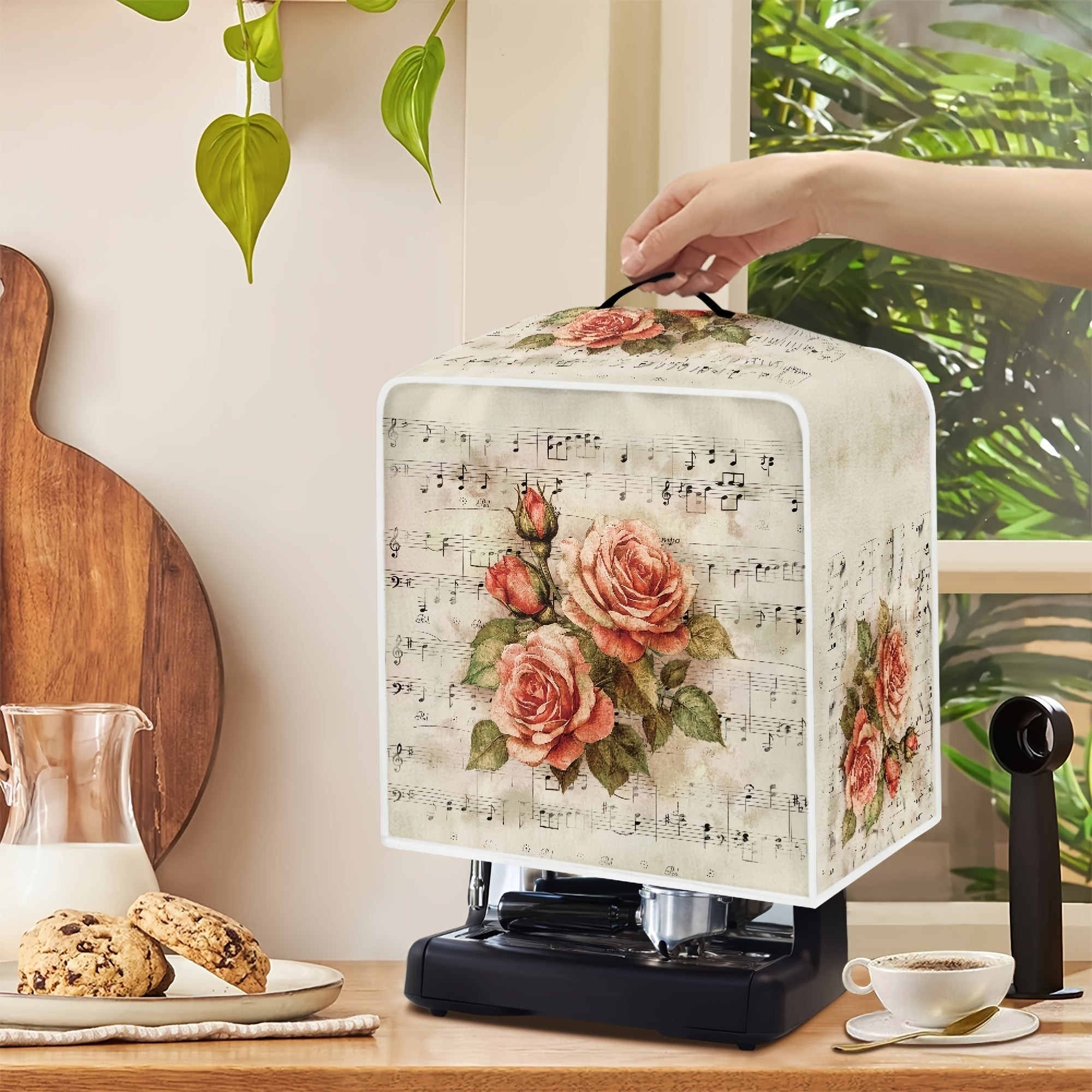 San'atkorlik Güllü Qahva Mashinasi Qopqog'i Changga qarshi Himoya bilan Qo'ltiq bilan Oshxona Dekori uchun