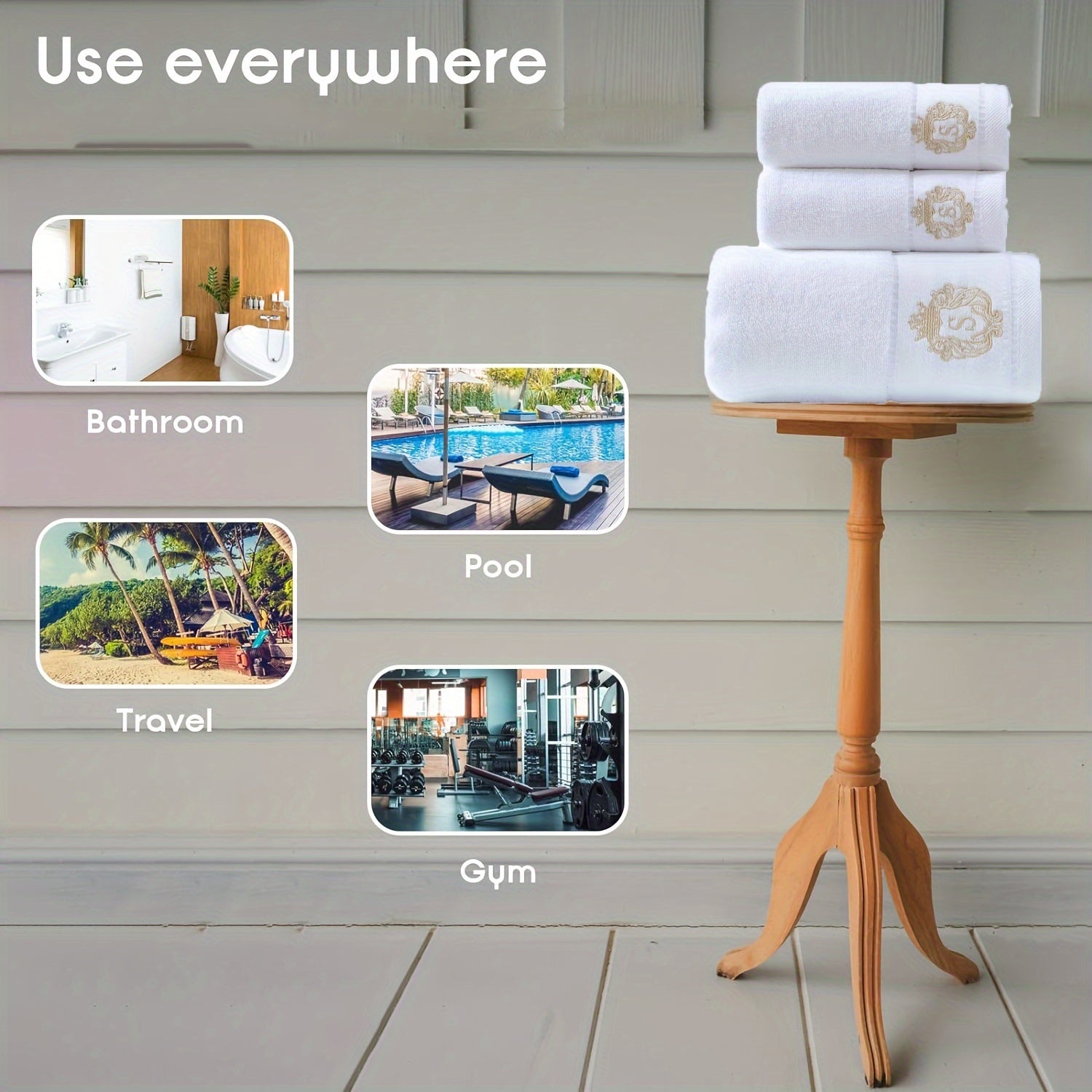 3-Piece Cotton Bath Towel Set White Large 71x140cm for Home Hotel Use