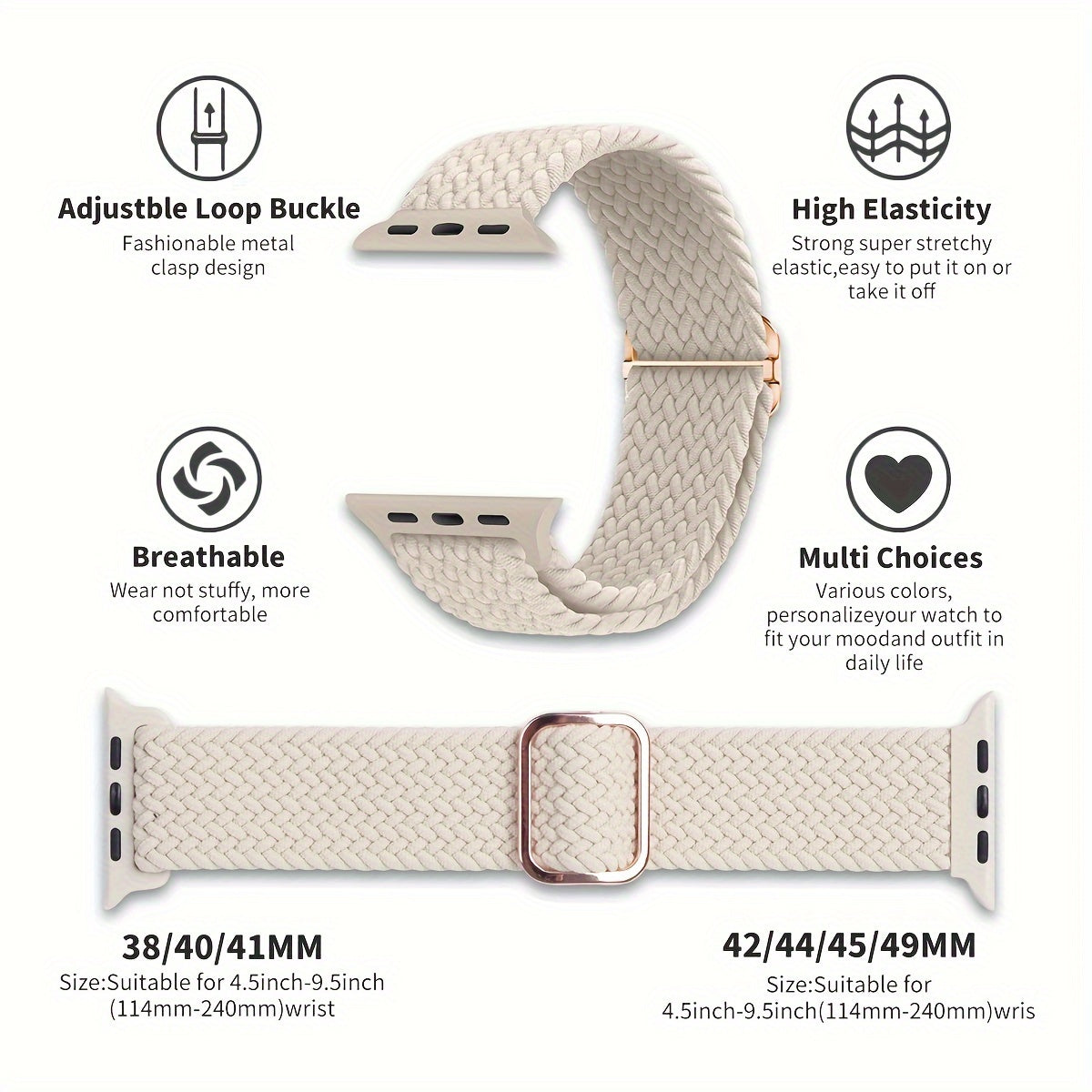 Correa de nylon transpirable para Apple Watch rosa con hebilla dorada para Series 1-9 SE Ultra