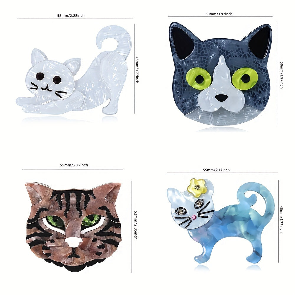 Akril mushuk broshuru oq kulrang ko‘k gullik dizayni qo‘lda tayyorlangan ayollar uchun zargarlik buyumlari