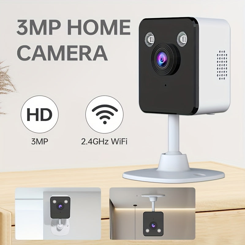 3MP HD Indoor Wireless Security Camera Night Vision Motion Detection Two-Way Audio USB Power Wi-Fi App Control