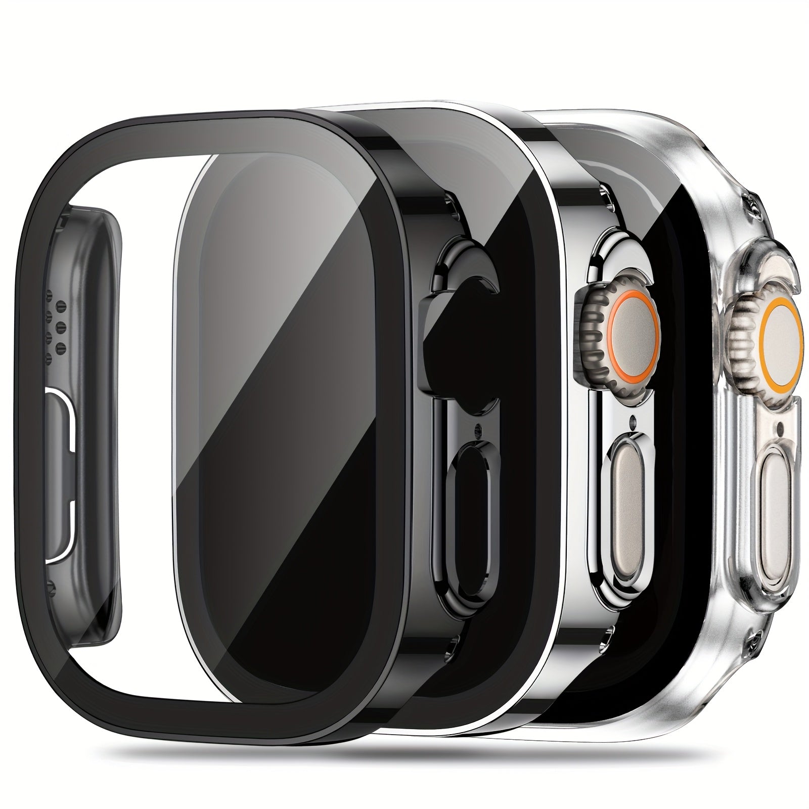 3-Piece Full Coverage PC Protective Case Set for Apple Watch with Built-in Glass Screen Protector 40mm-49mm