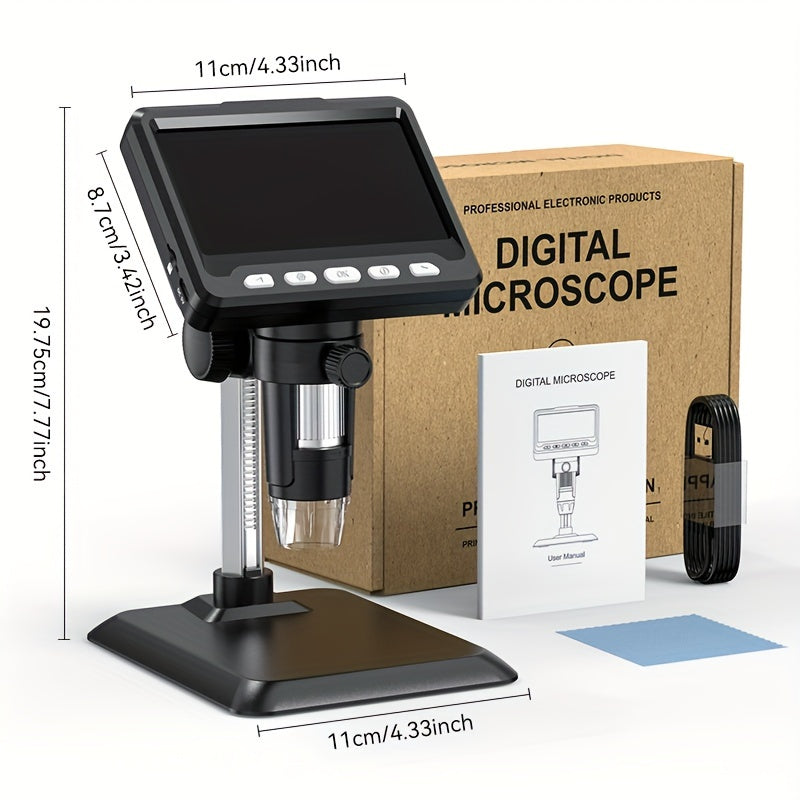 Digital Microscope 10.92cm 1000X HD Image Capture 8 LED Lights USB Battery Powered for Electronics Biology