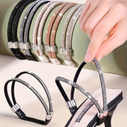 Women Rhinestone Heel Clips Elastic Faux Leather Non-Slip Laces 2 Pairs